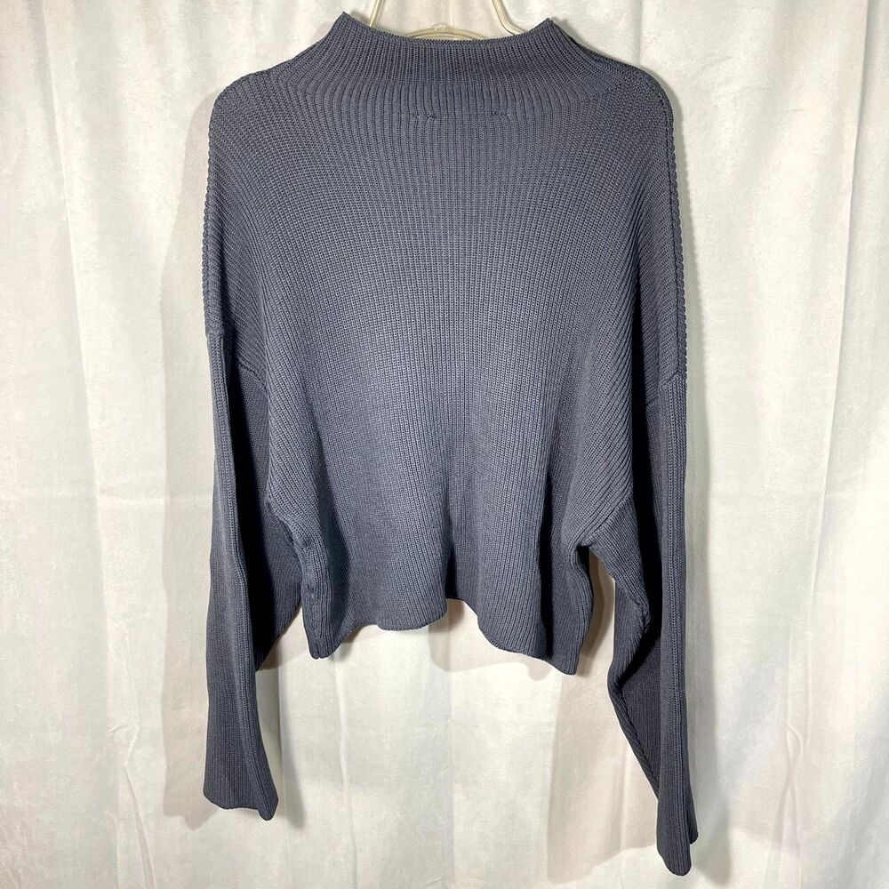 ZARA Mock Neck Ribbed Knit Cropped Sweater Pullover‎ Blue Size Medium
